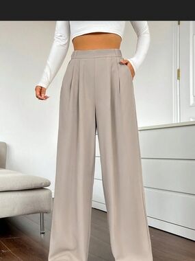 SHEIN Taupe High-Waist Wide-Leg Trousers